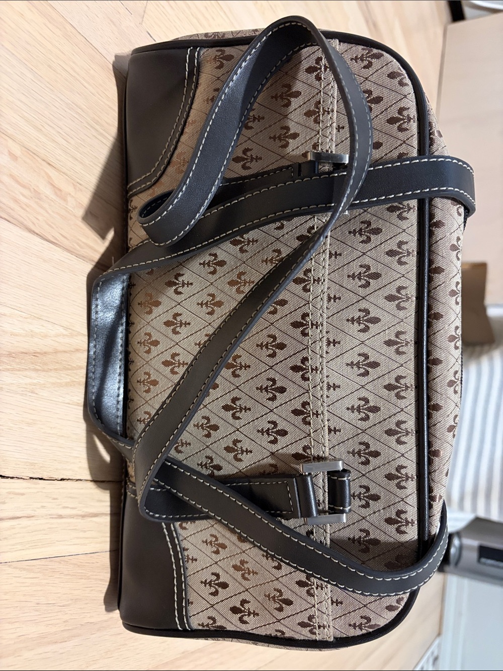 Classic Beige and Brown Patterned Women's satchel Bag with wristlet